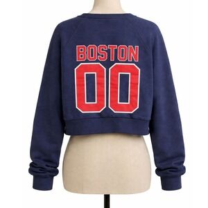 Where I'm From Boston Go Sports Cropped Sweatshirt Navy‎ Blue Medium NWT USA